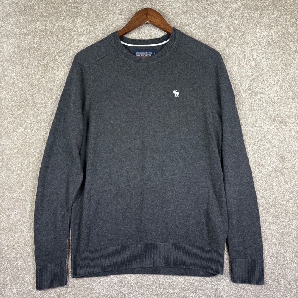 Abercrombie & Fitch Soft A&F Sweater Gray Crewneck Moose Logo Large
